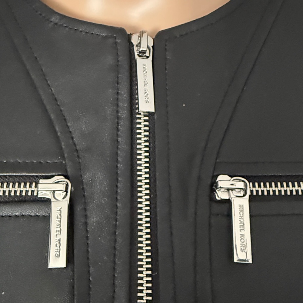 Michael Kors Black Leather Zip-Front Jacket - Picture 3 of 10